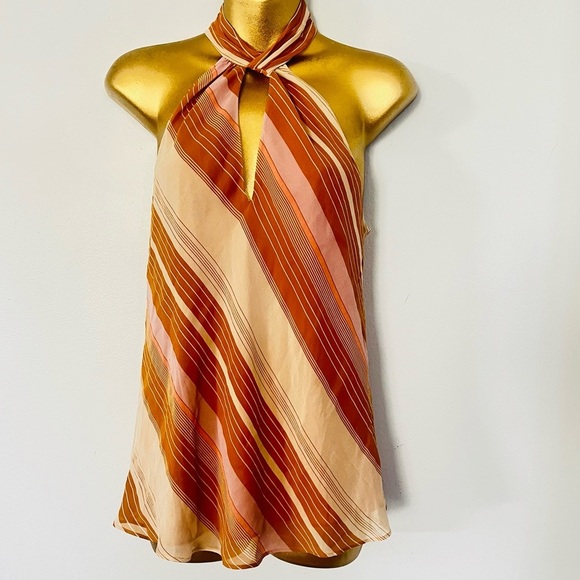Joie Silk Striped Halter Top Blouse Women’s Small Brown Pink Orange Boho Chic - Picture 3 of 8